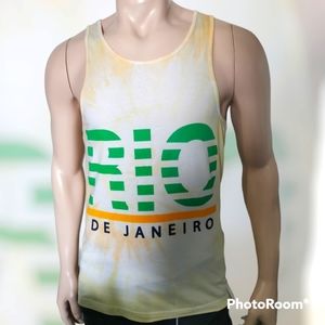 🇧🇷 Rio De Janeiro Tie Dye Tank Top Yellow & Green Small 100% Cotton